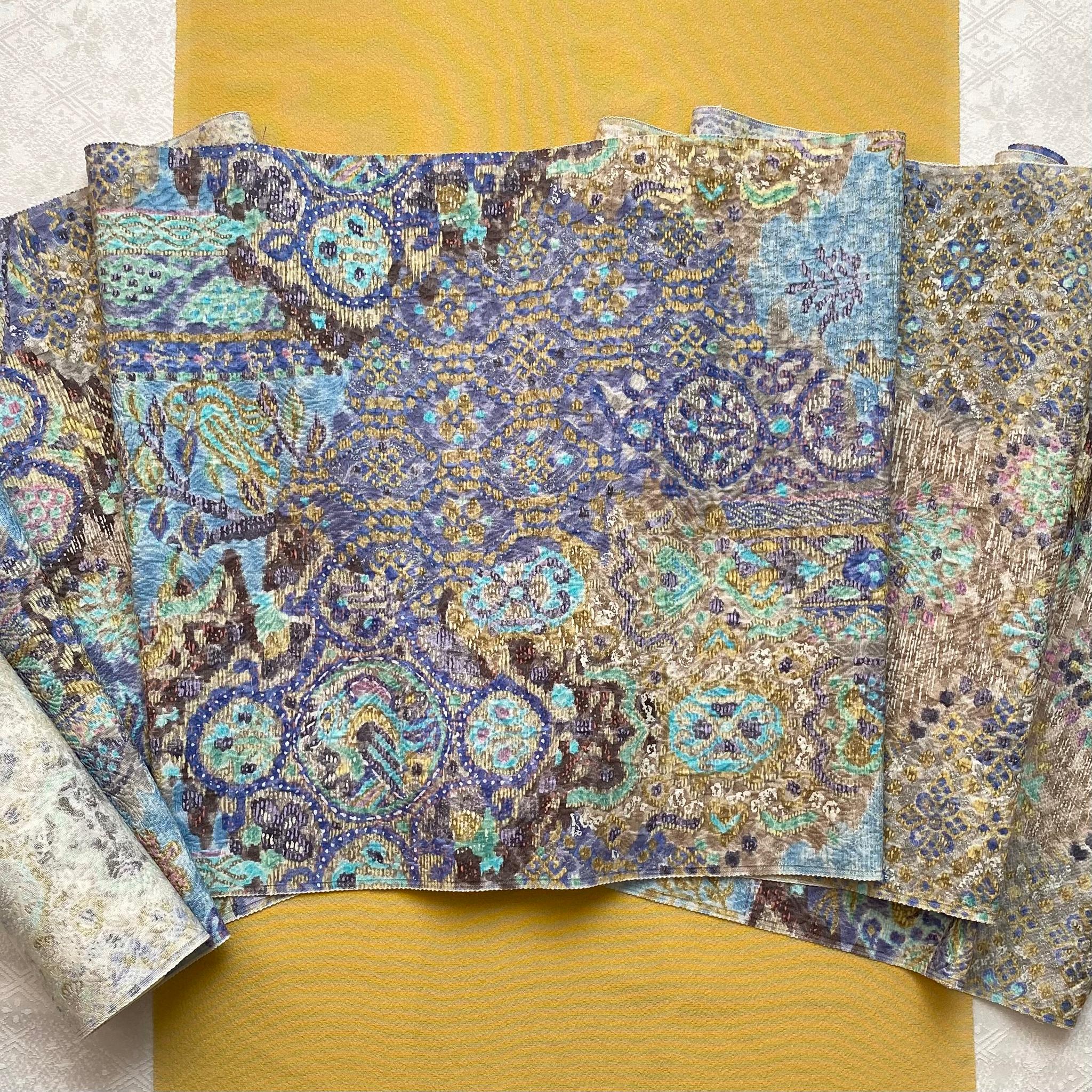 《未仕立て》手染め摺型友禅ふくれ帯 全通京更紗柄【動物】 | 2枚目